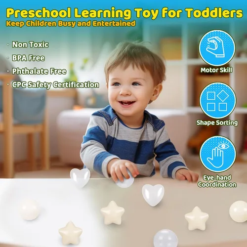 Vista 7 de STARBOLO Pelotas de bolas con forma de corazones de estrella para niños pequeños – 50, 100, 200, 500, bolas de juguete de plástico, formas