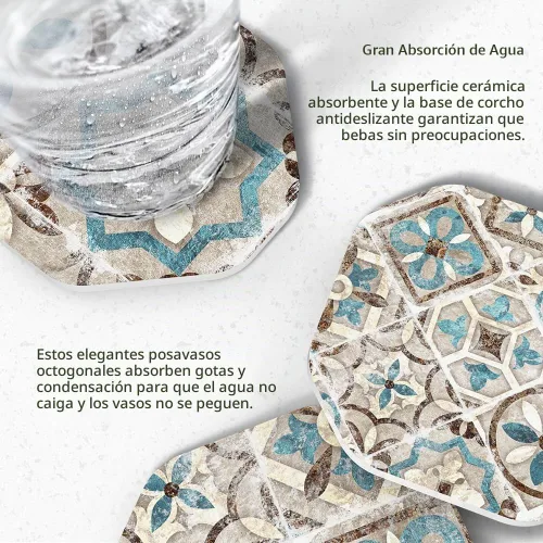 Vista 3 de UMIRRO Posavasos para decoración de mesa de café, posavasos rústicos retro bohemios de granja, tapetes absorbentes para tazas para mesa de madera
