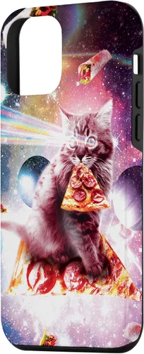 Vista 2 de iPhone 12 mini gato de pizza del espacio exterior - Rainbow Laser, Taco, funda burrito