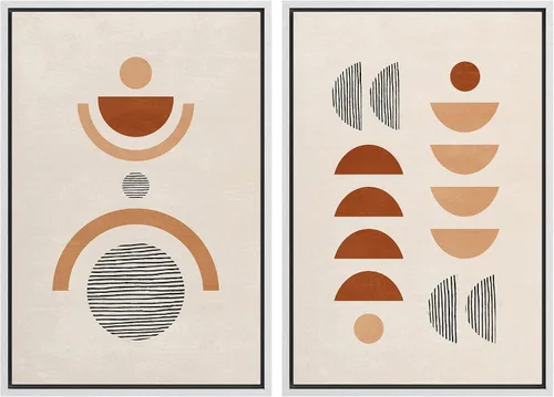 Vista 29 de SIGNFORD Lienzo enmarcado para pared, juego de arte geométrico retro de mediados de siglo, plantas forestales, ilustraciones con formas abstractas