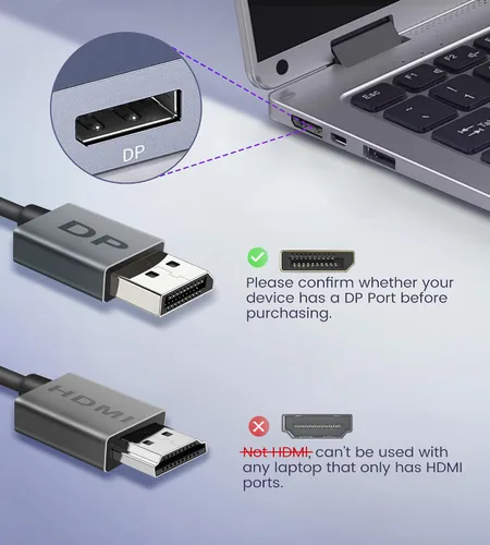 Vista 5 de Adaptador divisor Displayport a Dual Displayport 4K @60Hz, adaptador divisor DP 1.4 1 en 2 salidas SST/MST pantalla extendida compatible con PC
