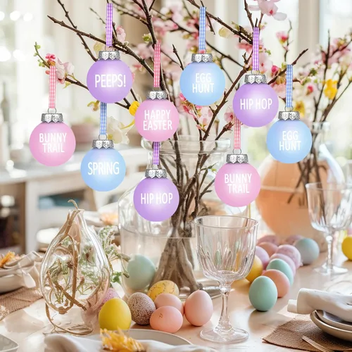 Vista 5 de Riceshoot 12 adornos de bola colgante de Pascua, adornos de árbol de Pascua, decoraciones colgantes de plástico con cuerda para el hogar, árbol