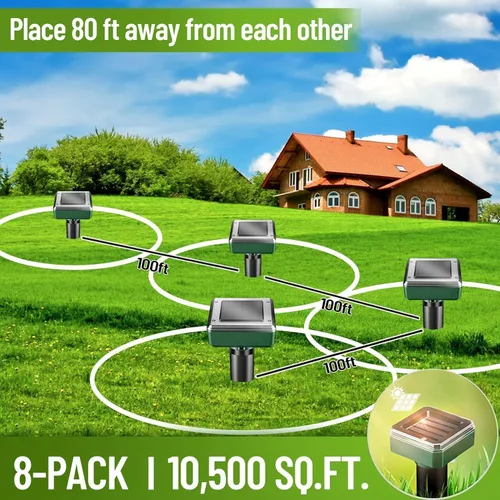 Vista 4 de Paquete de 8 picos de disuasión de topos sónicos alimentados por energía solar, repelente de ratones de serpiente para césped, jardín y patio