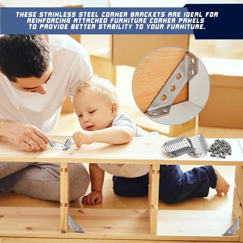 Vista 5 de Yaocom 30 conectores universales de acero inoxidable para esquina con tornillos, soportes de soporte triangulares resistentes para muebles