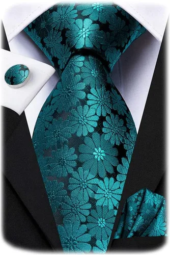 Vista 146 de Hi-Tie Corbatas de seda para hombre, diseño de cachemira a rayas, con bolsillo, gemelos cuadrados, conjunto formal de negocios