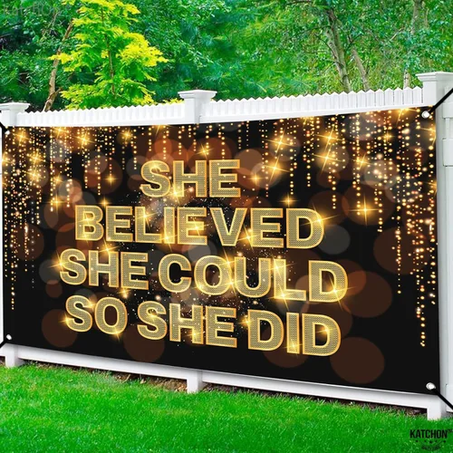 Vista 6 de KatchOn, Cartel XtraLarge She Believed She Could So She Did, 72 x 44 pulgadas, pancarta de felicitaciones, decoraciones de felicitación