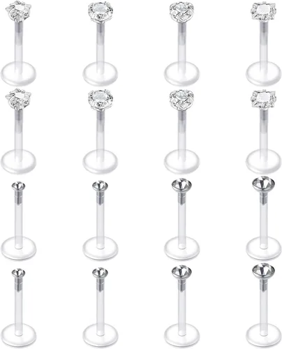 Vista 3 de Mayhoop 16G 16 aretes de tragus, anillos de labio, aretes de cartílago con joyas para hélix, barra transparente flexible, retenedor de piercing