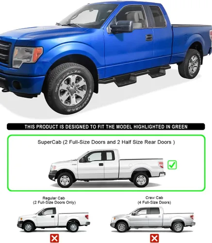Vista 2 de APS Estribos de bolsillo de acero inoxidable, barras laterales compatibles con Ford F150 2004-2014 Super Cab (excluye Heritage Edition)
