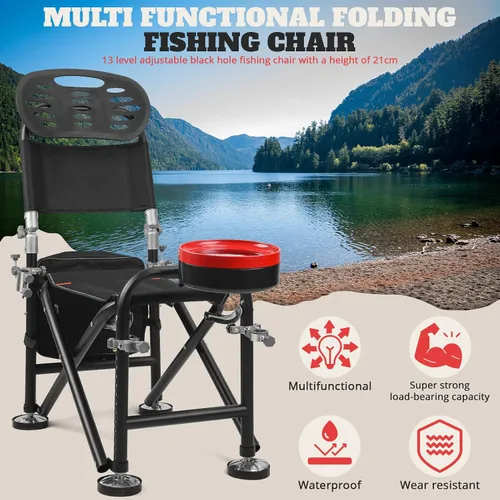 Vista 4 de Outdoor Camping Chair, Folding Chair, Expandable,Fishing Stool, Fishing Chair with Bag and Umbrella Rack, Chair Buckle, Tackle Box & Comfortable