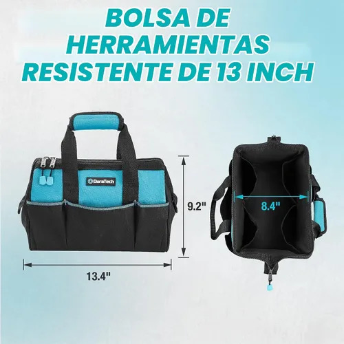 Vista 2 de DURATECH Bolsa de herramientas pequeña de 13 pulgadas con 9 bolsillos, portaherramientas de apertura amplia