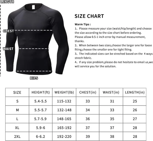 Vista 4 de Camisas de compresión para hombre, manga larga, capa base, secado rápido, camisetas de entrenamiento para deportes y correr