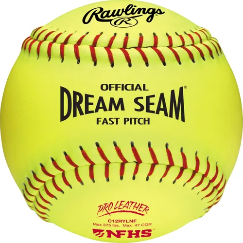 Vista 3 de Rawlings Pelotas oficiales de NFHS Pro Leather Dream Seam Fastpitch C12RYLNF 12 pulgadas Múltiples opciones de conteo Un
