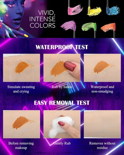 Vista 6 de Máscara de pestañas de color con brillo UV, volumen y longitud, 3 unidades, amarillo, verde, naranja, resistente al agua, para pestañas, rizado