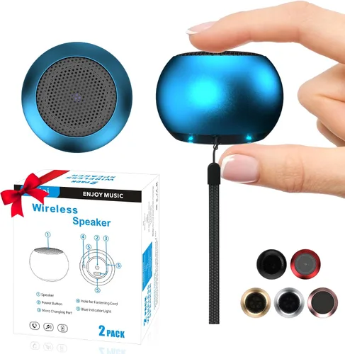 Vista 12 de Paquete de 2 mini altavoces portátiles, altavoces pequeños Bluetooth, micro altavoz inalámbrico para teléfono/PC/tableta, batería recargable