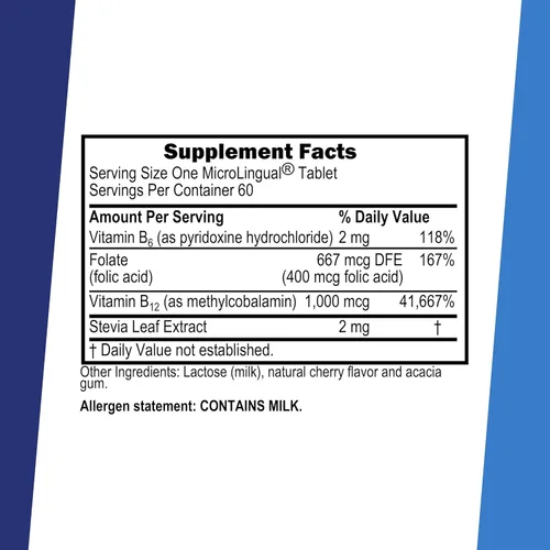 Vista 2 de Superior Source No Shot Vitamina B12 Metilcobalamina (1000 mcg), B6, ácido fólico, tabletas microlingües de disolución rápida, 60 unidades, aumenta