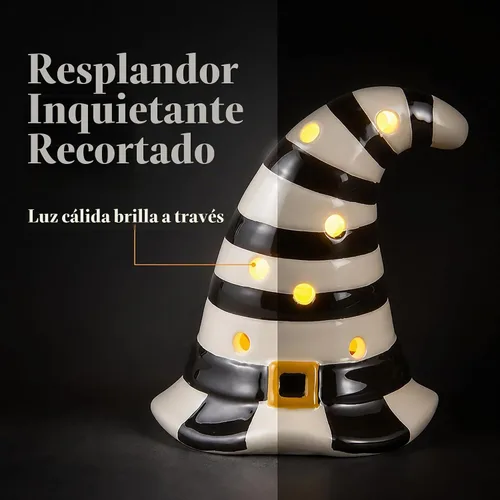 Vista 7 de Mud Pie - Sombrero de bruja iluminado para decoración de Halloween, estante