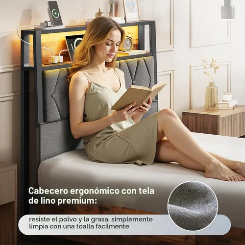 Vista 3 de WLIVE Base de cama individual con 4 cajones de almacenamiento, marco de cama tapizado con cabecero, cama de plataforma con luces LED y estación