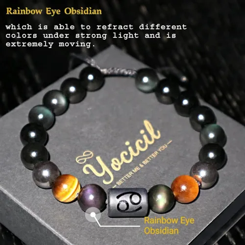 Vista 2 de Pulseras de la amistad, pulsera de obsidiana negra arcoíris para mujeres y hombres, 0.394 pulgadas (0.394 in), ojo de tigre, hematita y cristal