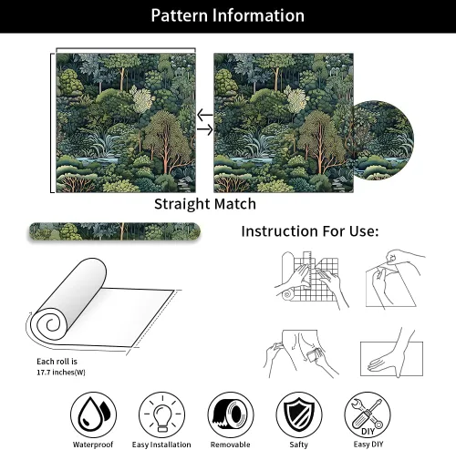 Vista 6 de MuralPeel Papel Tapiz Adhesivo y Removible de Bosque Verde Árboles de Verano Río Paisaje Vintage Fácil de Despegar Papel de Contacto Autoadhesivo