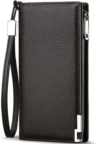 Vista 20 de Huztencor Billeteras largas para hombre de cuero RFID bloqueo billetera plegable con cremallera