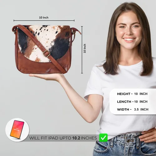 Vista 3 de Bolso bandolera de cuero genuino para mujer con correa ajustable, bolsillo móvil y cremallera exterior e