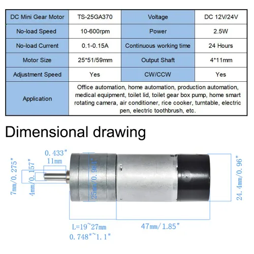 Vista 2 de Motorreductor con codificador CC de 24 V 35RPM para Arduino y impresoras 3D