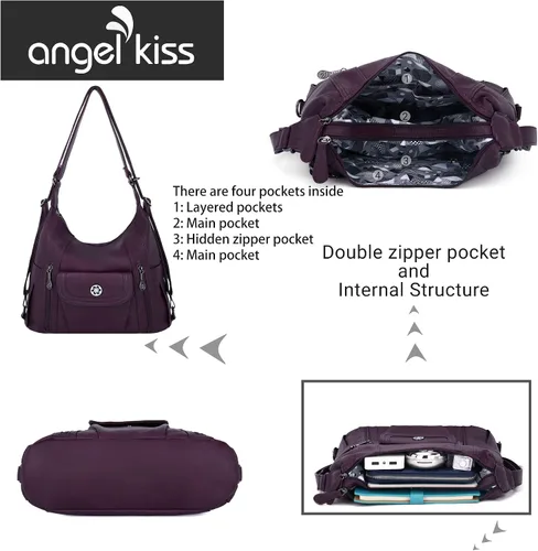 Vista 5 de Angel Kiss Purses and Handbags for Women Washed Vegan Leather Crossbody Hobo Satchel Shoulder Mutipocket Tote Purse