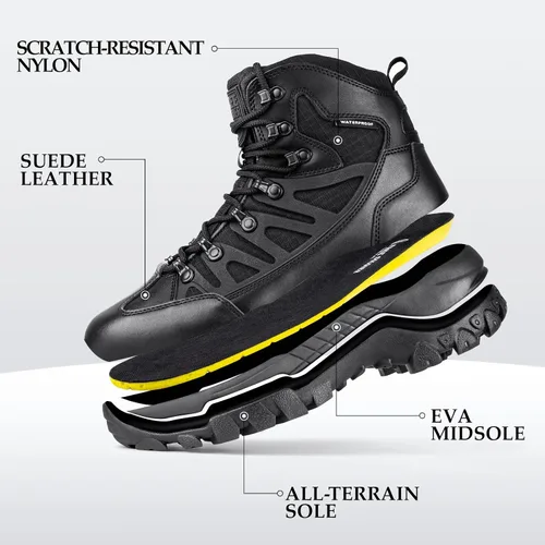 Vista 4 de FREE SOLDIER Botas de senderismo tácticas impermeables para hombre, botas de trabajo militar, botas de combate