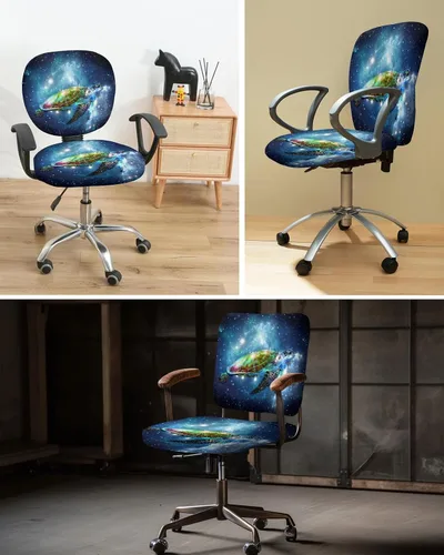 Vista 6 de LiDU Funda para silla de oficina de tortuga marina, fundas elásticas giratorias para respaldo de silla de computadora, fundas elásticas para sillas