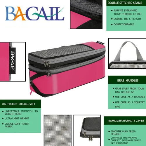 Vista 47 de BAGAIL 4 juegos/6 juegos/8 cubos de compresión para embalaje, accesorios de viaje, organizadores de embalaje expandibles (malla cuadrada, 06-beige)