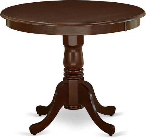 Vista 3 de East West Furniture AANCA5-MAH-W Juego de mesa de comedor de 5 piezas incluye una mesa de cocina redonda con pedestal y 4 sillas de comedor, 36 x 36