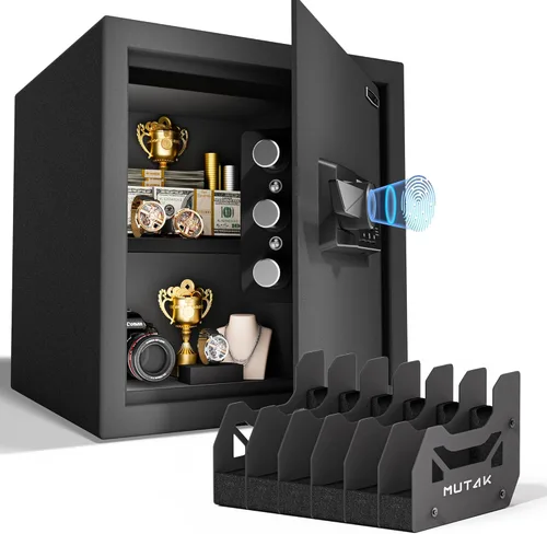 Vista 15 de Caja Fuerte Biométrica de 1.0 Pies Cúbicos con Bolsa Ignífuga, Caja Fuerte de Acceso Rápido por Huella Dactilar con Llaves, Teclado Digital, Puerto