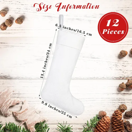 Vista 2 de Aodaer 12 Piezas de Medias de Navidad Lisas de Sublimación en Yute, Medias Colgantes para Árbol, Chimenea, DIY, Impresión por Transferencia de Calor