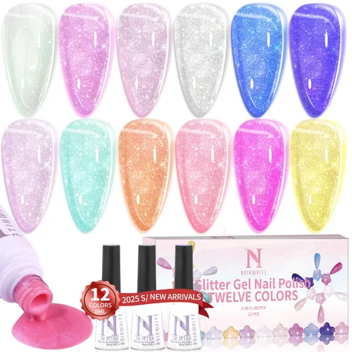 Vista 15 de Kit de esmalte de uñas de gel, 12 colores brillantes con purpurina 9D camaleón ojo de gato, juego de esmalte de uñas de gel con base de luz
