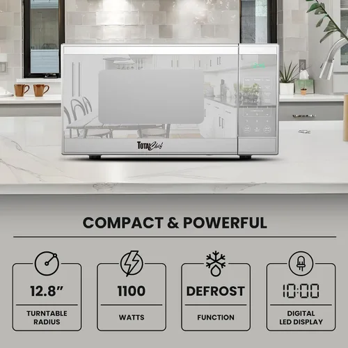Vista 3 de Horno microondas TOTAL Chef de 1.3 pies cúbicos – Electrodoméstico compacto de encimera, pequeño horno microondas de acero inoxidable con pantalla