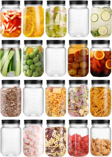 Vista 9 de Paquete de 10 tarros de plástico plateados de 16 onzas con tapas de rosca, recipientes de plástico para almacenamiento de alimentos para almacenar