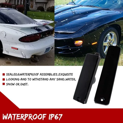 Vista 3 de Kit de luz de marcador lateral LED ámbar y rojo con lente ahumada compatible con Pontiac Firebird Trans Am 1998-2002, reemplaza las lámparas