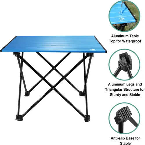 Vista 5 de VILLEY - Mesa auxiliar de aluminio portátil, ultraligera y plegable con bolsa de transporte, para acampar, cocinar al aire libre, picnic