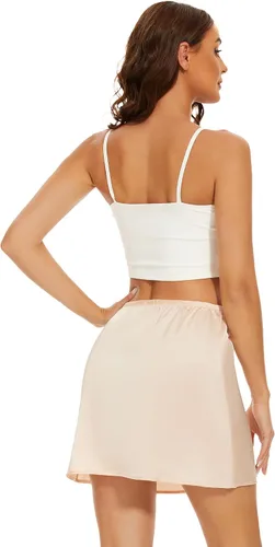 Vista 6 de MANCYFIT Media falda para debajo de los vestidos, minifalda de satén para mujer