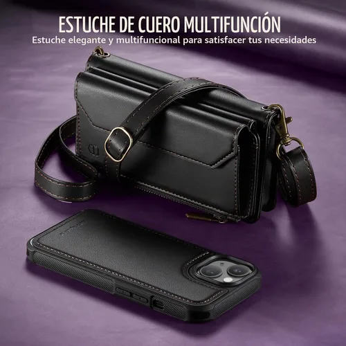 Vista 6 de Strapurs - Funda magnética desmontable para iPhone 15, color negro Compatible with Magsafe, Crossbody Wrist Strap, RFID Blocking 9-Card Holder