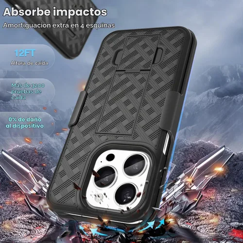 Vista 2 de Fingic Compatible con iPhone 15 Pro Funda con clip para cinturón, soporte