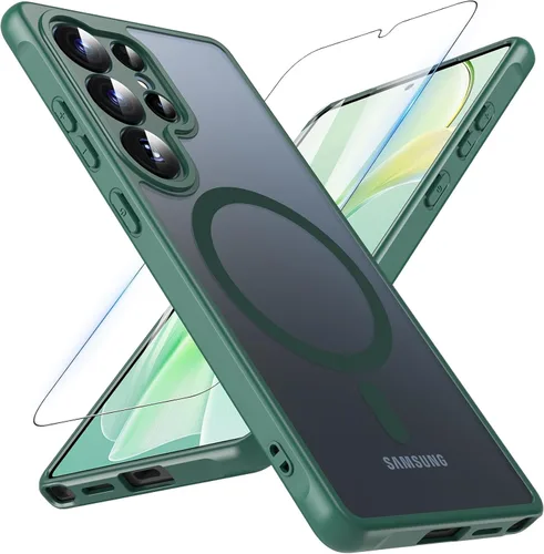 Vista 10 de OWKEY Funda magnética para Samsung Galaxy S23 de 6.1 pulgadas, para Magsafe con protector de pantalla, protección de grado militar, a prueba