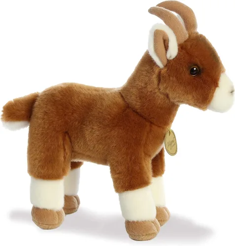 Vista 3 de Aurora® Adorable cabra de peluche Miyoni®, detalle realista, compañía entrañable, marrón, 11 pulgadas