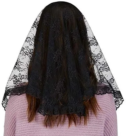 Vista 3 de Vela tradicional de encaje negro religioso, 20.0in