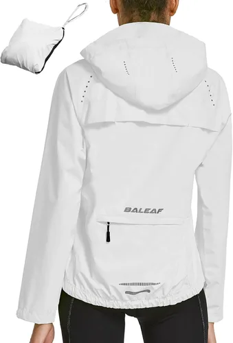 Vista 14 de Baleaf - Chaquetas impermeables para mujer, cortavientos reflectantes, plegables, ligeras, para correr, ciclismo, con capucha