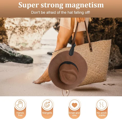 Vista 19 de Clip magnético para sombrero para viajes, 2 soportes de silicona color caqui claro para bolsos, bolsos, equipaje y sombreros de playa, clip