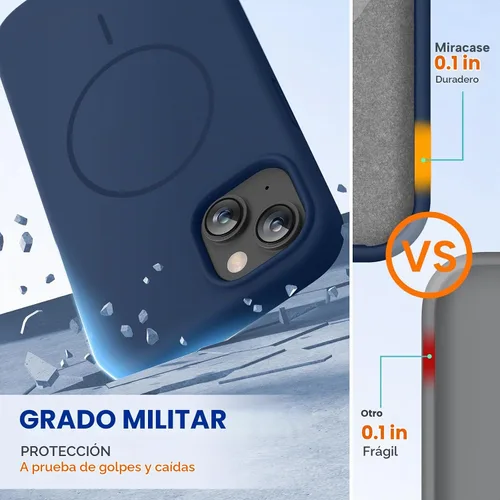 Vista 2 de Miracase Funda diseñada para iPhone 13, con protector de pantalla de vidrio templado, forro de microfibra suave antiarañazos, funda de goma de Azul