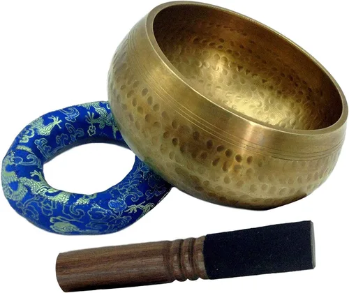 Vista 6 de Juego de cuencos tibetanos martillados a mano de grado de meditación de 5.90 pulgadas, de calidad profesional, de 2.2 libras, con sonido tibetano