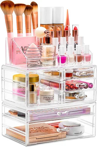 Vista 8 de Sorbus Cajones acrílicos apilables, 1 cajón de almacenamiento transparente para organizar paletas de maquillaje, accesorios para el cabello de uñas