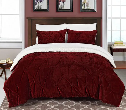 Vista 8 de Chic Home CS4800-AN Josepha - Edredón plisado con volantes y frunces, forro de sherpa, beige, individual extra largo